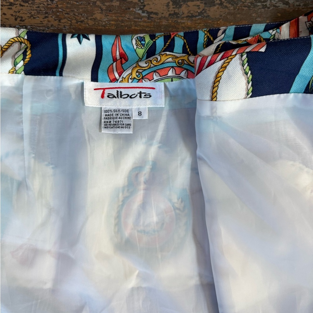 Vintage Talbots Nautical Silk Scarf Print Skirt Coastal Preppy Lined Size 8💚🍄 - Picture 7 of 8